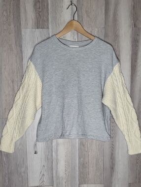 all:row Small Gray Mixed Media Sweatshirt Cable Knit Sleeves Oversized Cozy